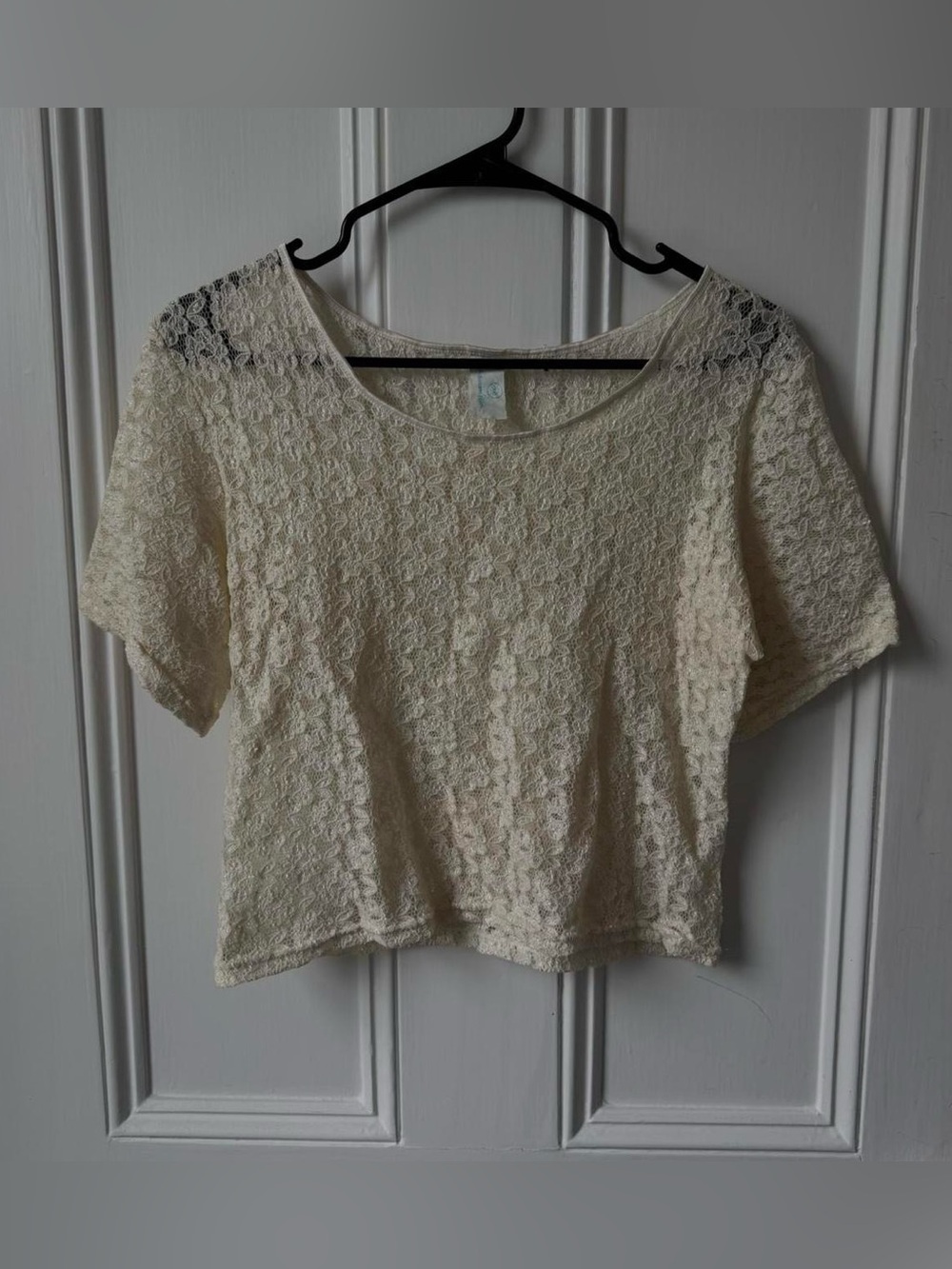 Lace Short Sleeve Crop Top in Cream